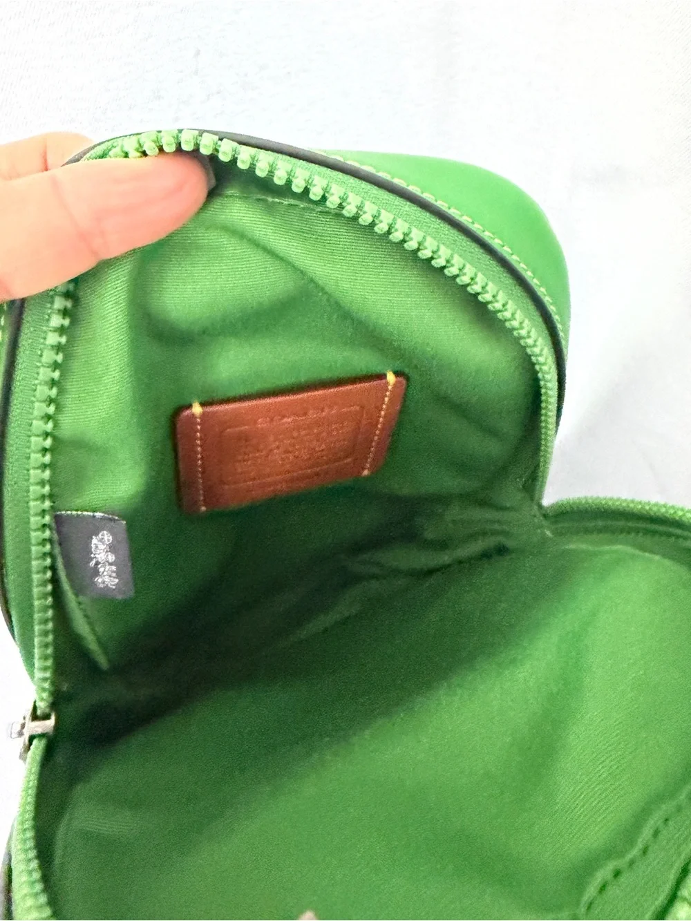 Coach Bright Green Crossbody with Black Padded Panel and Branded Strap